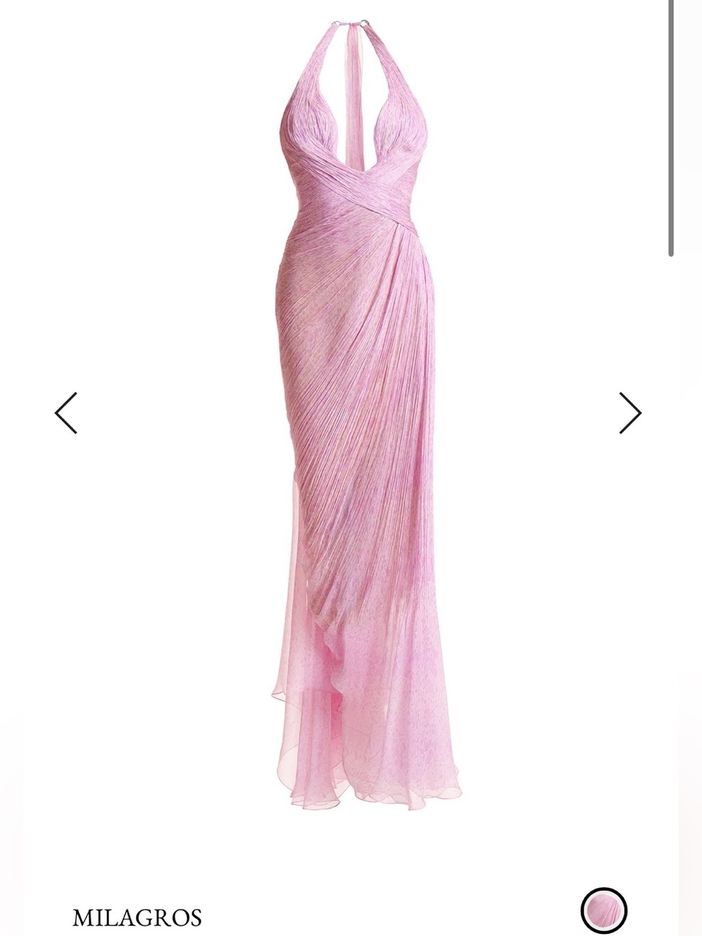 Milagros Pink Halter Maxi Dress with Draped Skirt